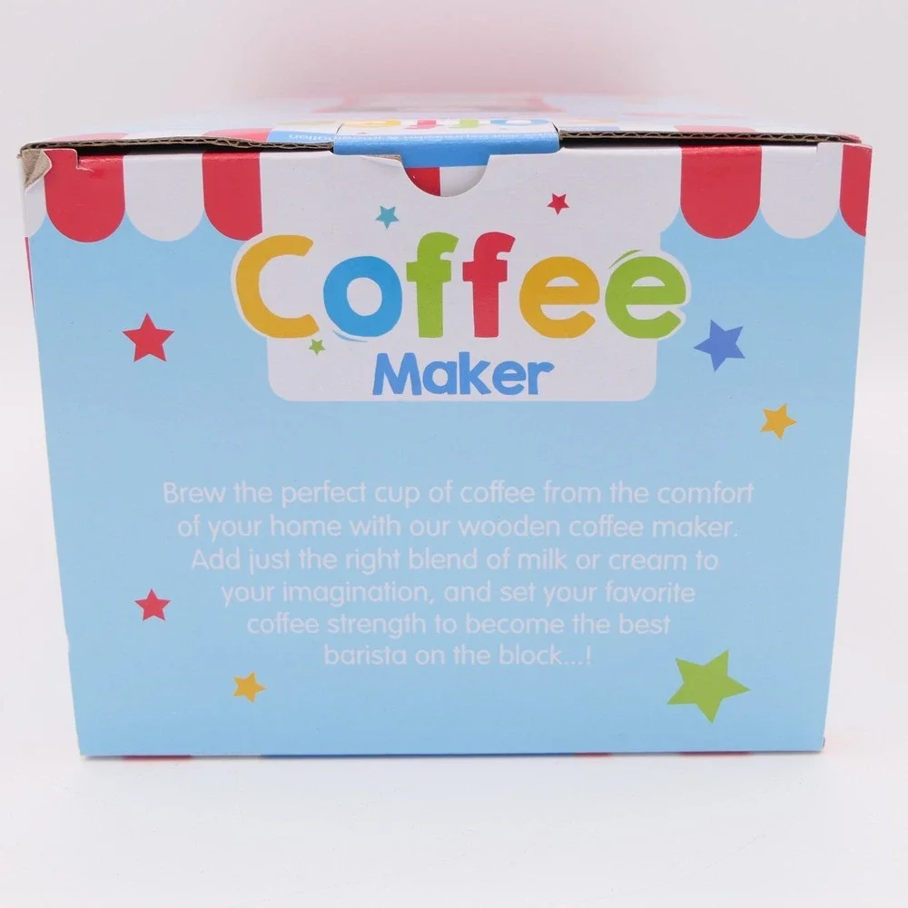 PlayRight Coffee Maker Wooden Toy Set w/ Removable Coffee Filter 7 Pcs Ages 2+